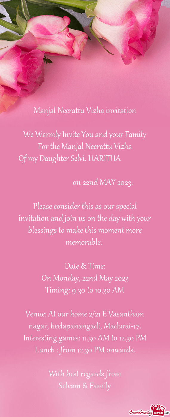 Of my Daughter Selvi. HARITHA          on 22nd MAY 2023