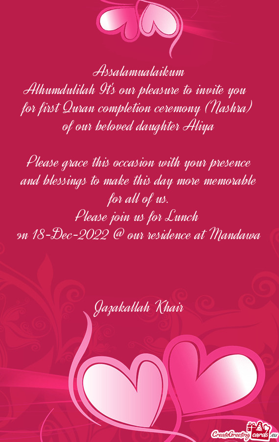 Of our beloved daughter Aliya