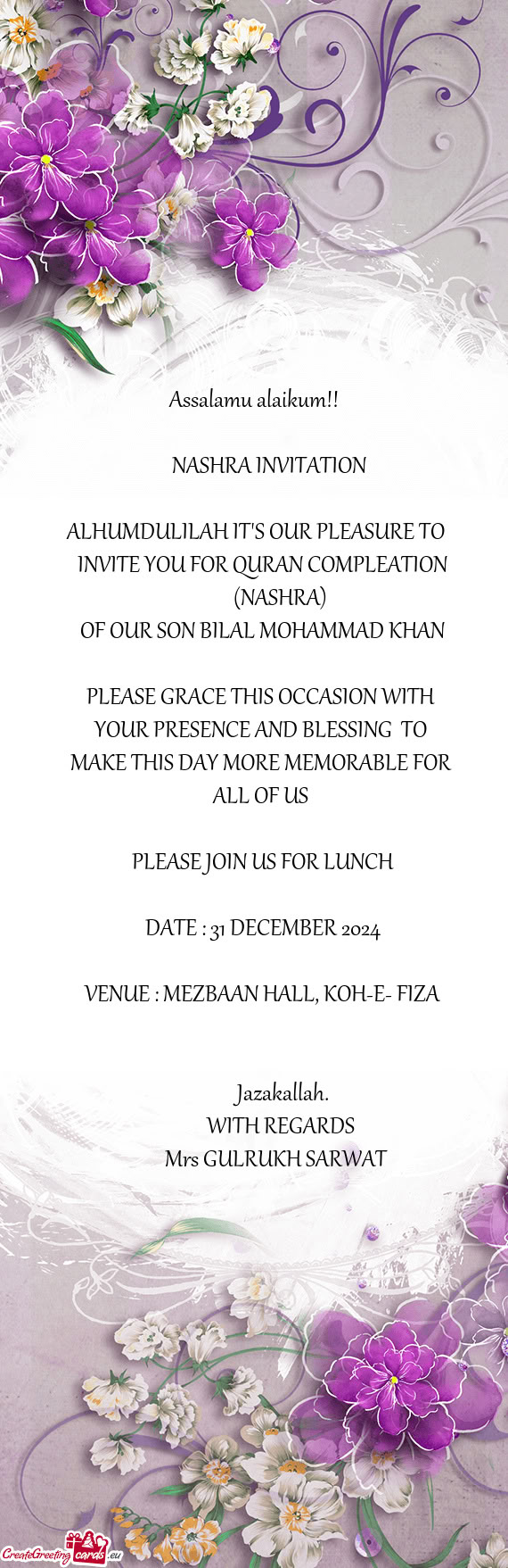 OF OUR SON BILAL MOHAMMAD KHAN