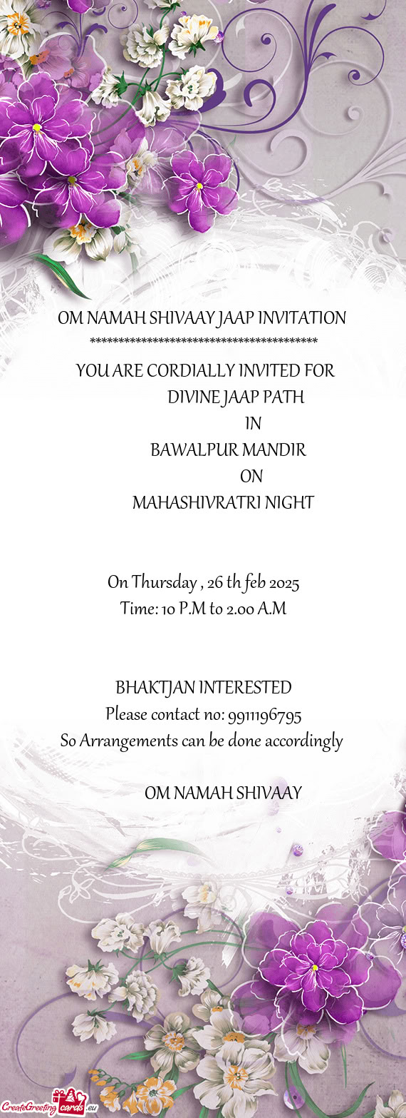 OM NAMAH SHIVAAY JAAP INVITATION