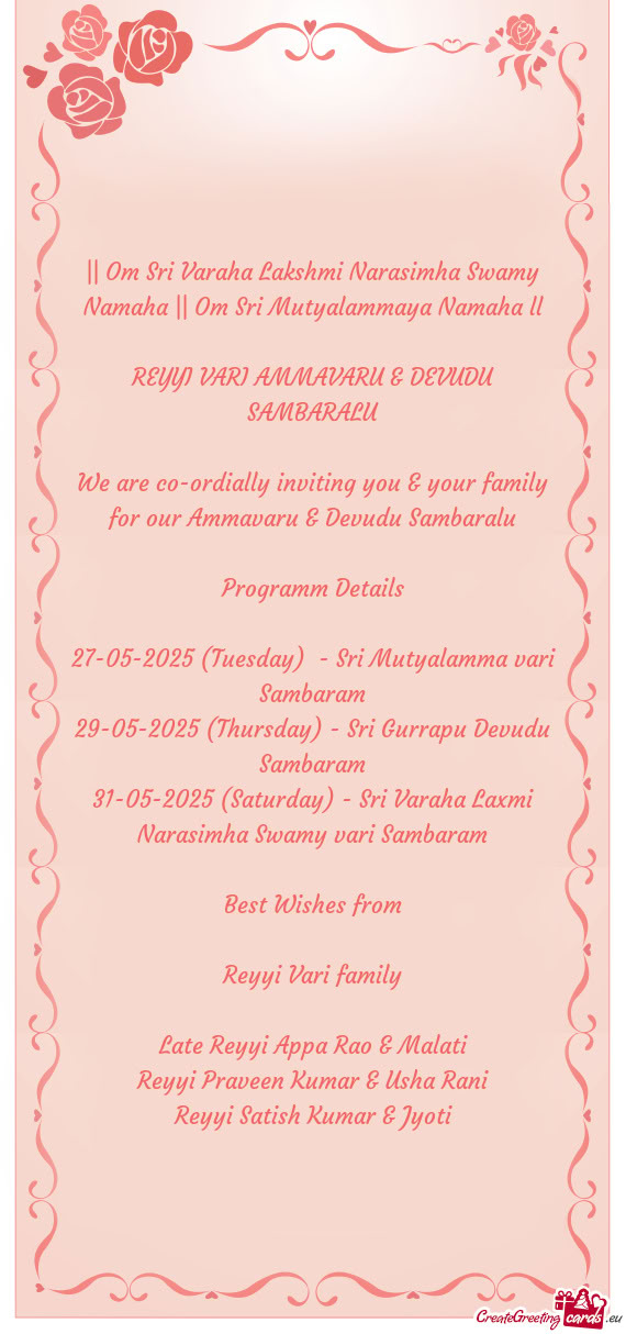 || Om Sri Varaha Lakshmi Narasimha Swamy Namaha || Om Sri Mutyalammaya Namaha ll