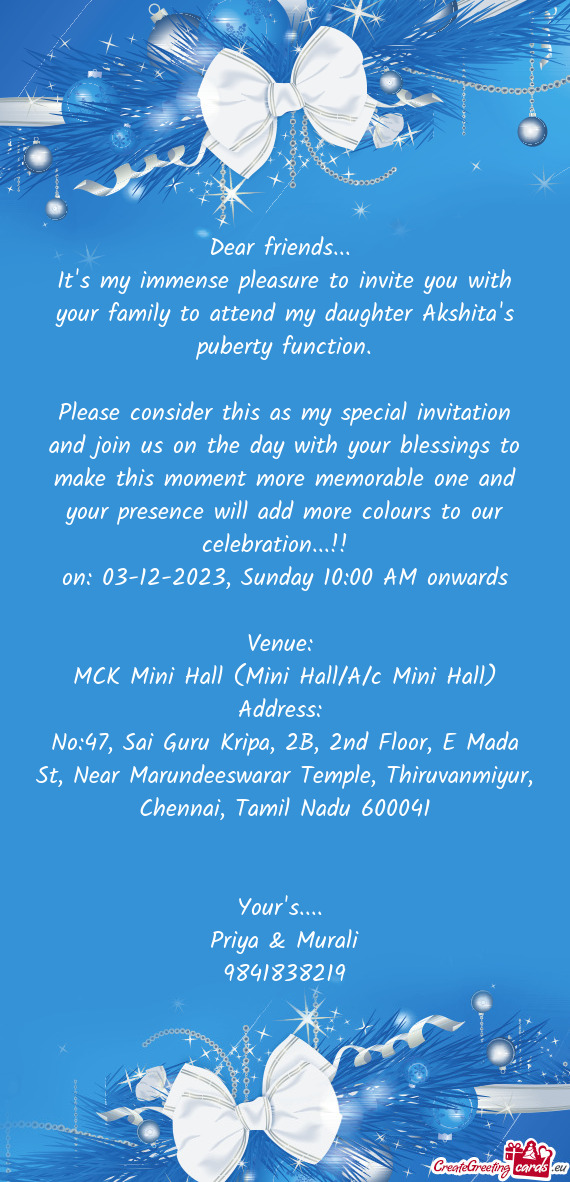 On: 03-12-2023, Sunday 10:00 AM onwards