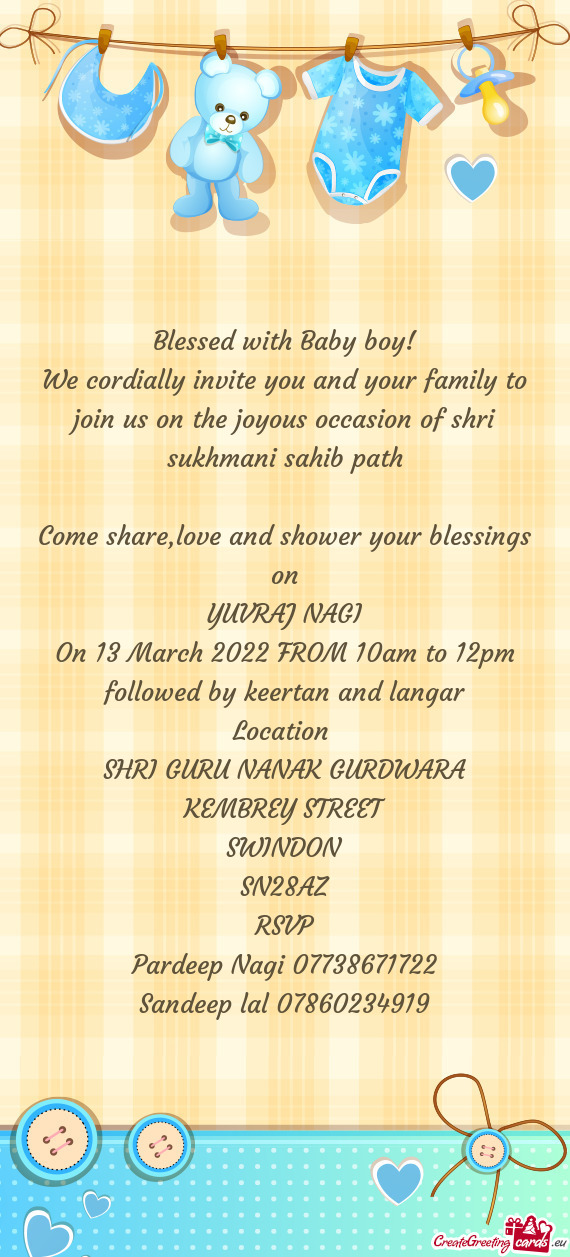 On 13 March 2022 FROM 10am to 12pm followed by keertan and langar