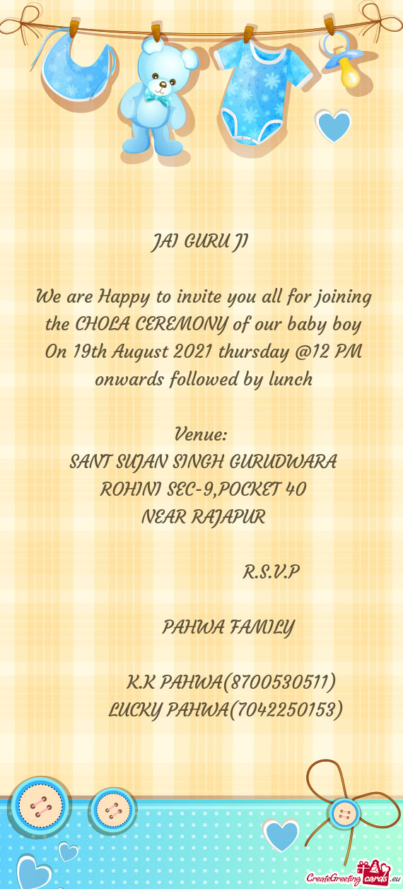 On 19th August 2021 thursday @12 PM onwards followed by lunch