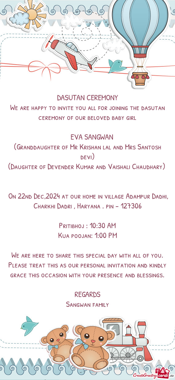 On 22nd Dec,2024 at our home in village Adampur Dadhi, Charkhi Dadri , Haryana . pin - 127306