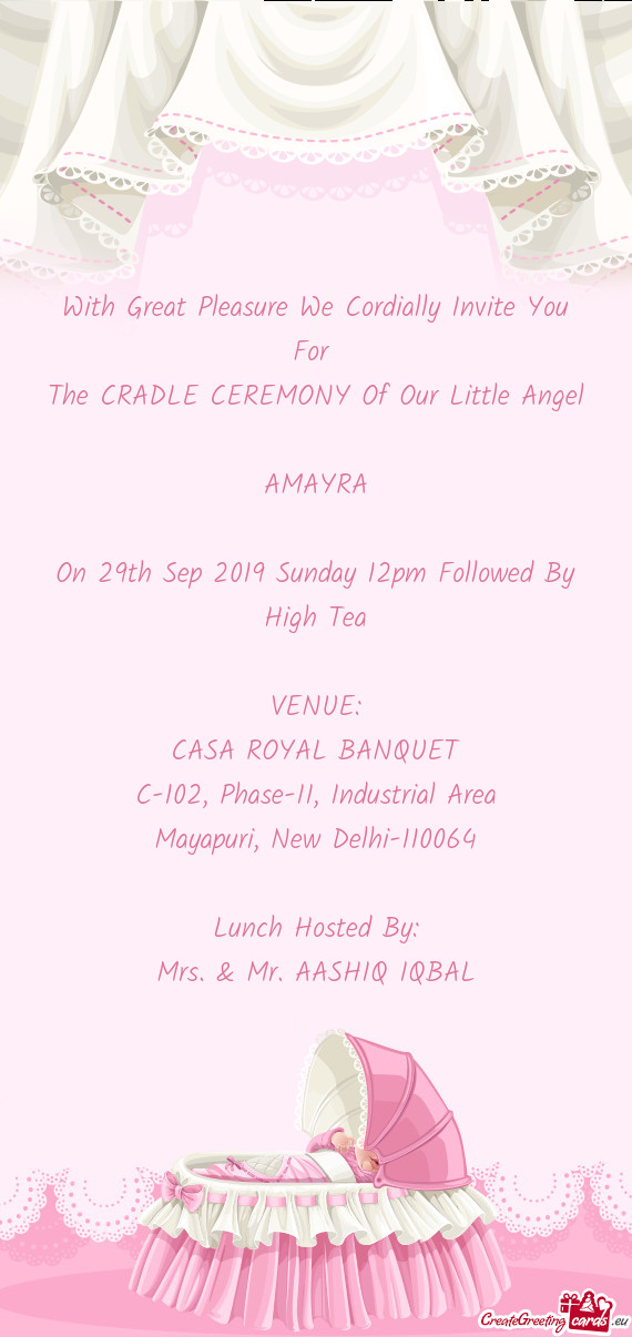 On 29th Sep 2019 Sunday 12pm Followed By
 High Tea
 
 VENUE