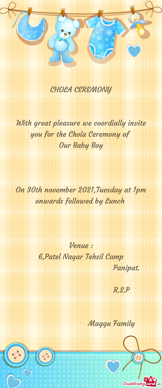 On 30th november 2021,Tuesday at 1pm onwards followed by Lunch