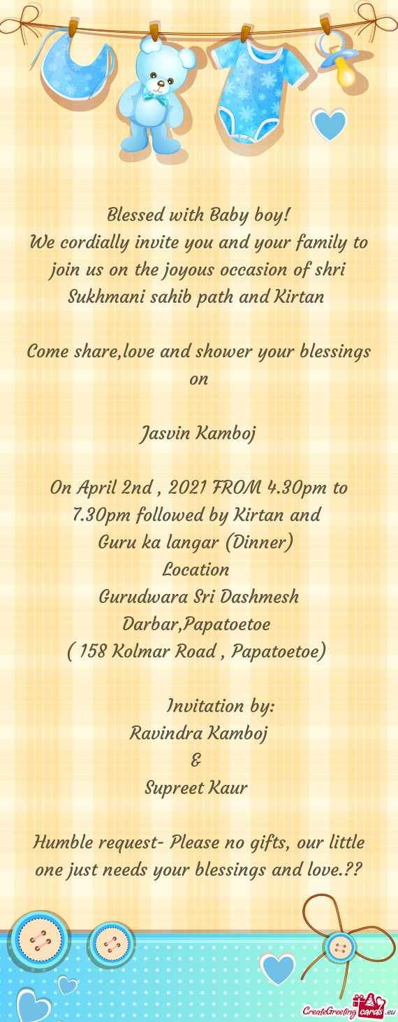 On April 2nd , 2021 FROM 4.30pm to 7.30pm followed by Kirtan and