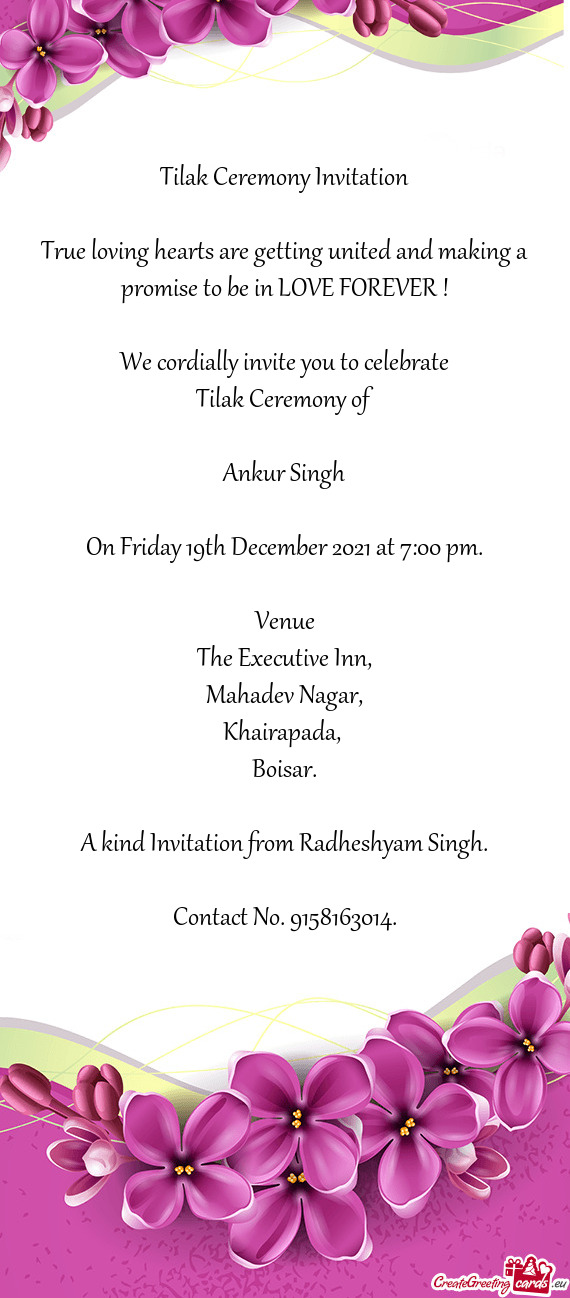 On Friday 19th December 2021 at 7:00 pm