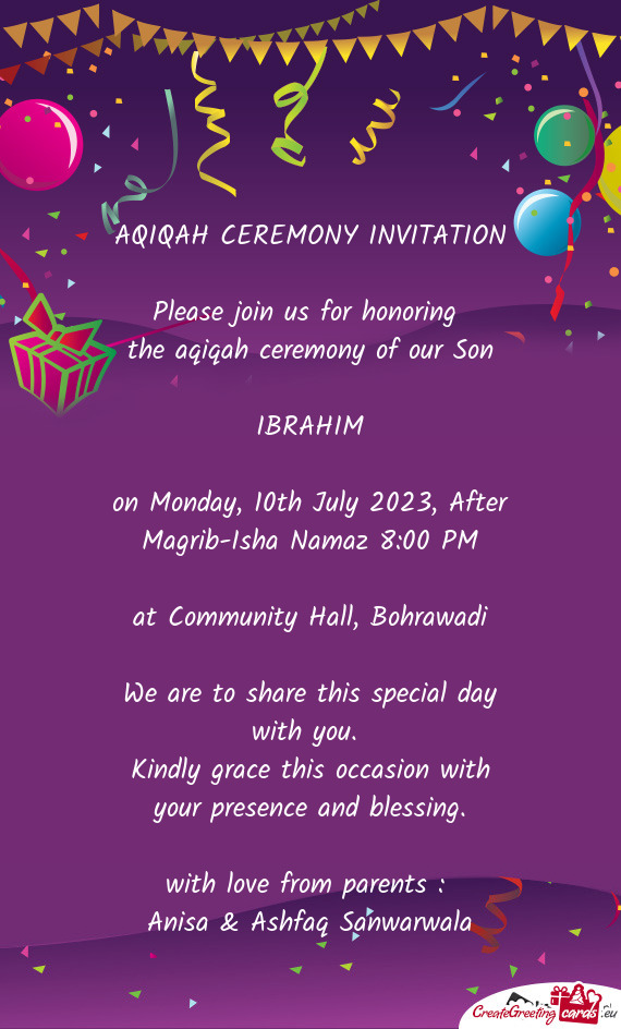 On Monday, 10th July 2023, After Magrib-Isha Namaz 8:00 PM