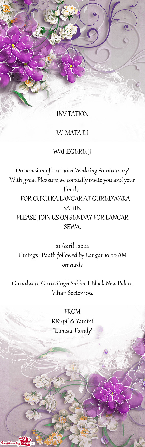 On occasion of our “10th Wedding Anniversary” With great Pleasure we cordially invite you and yo