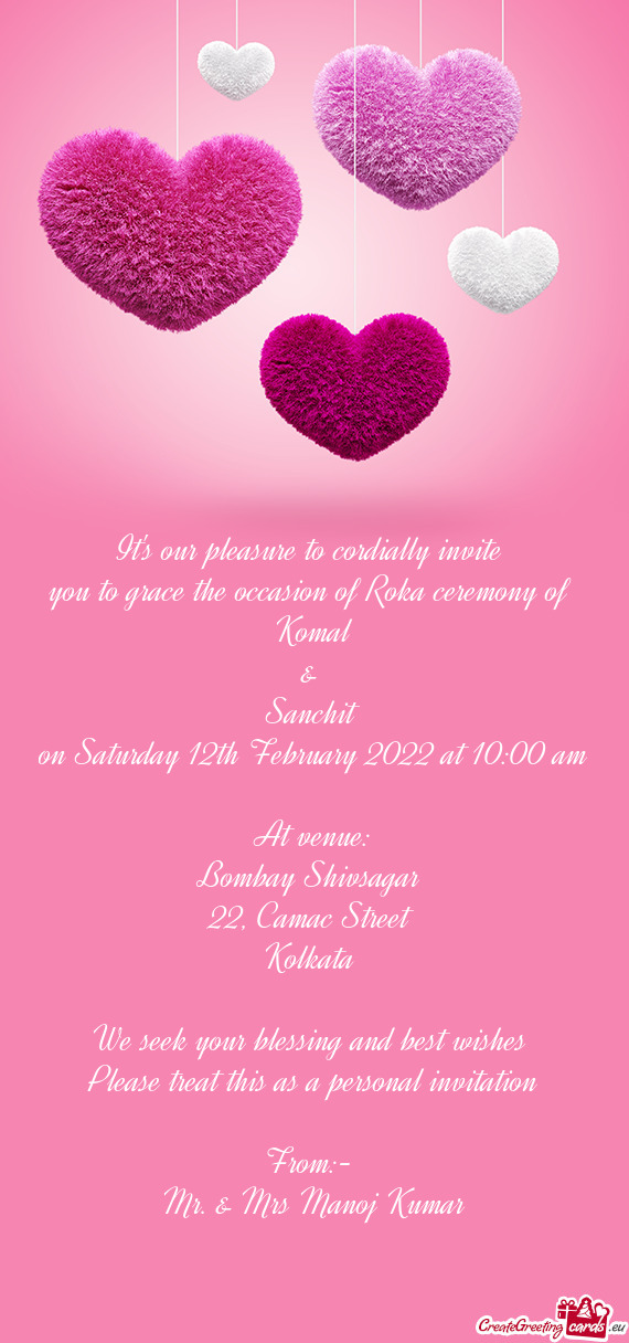 On Saturday 12th February 2022 at 10:00 am