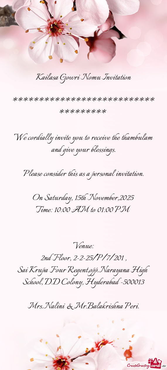 On Saturday, 15th November,2025