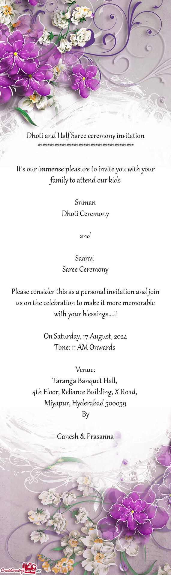 On Saturday, 17 August, 2024