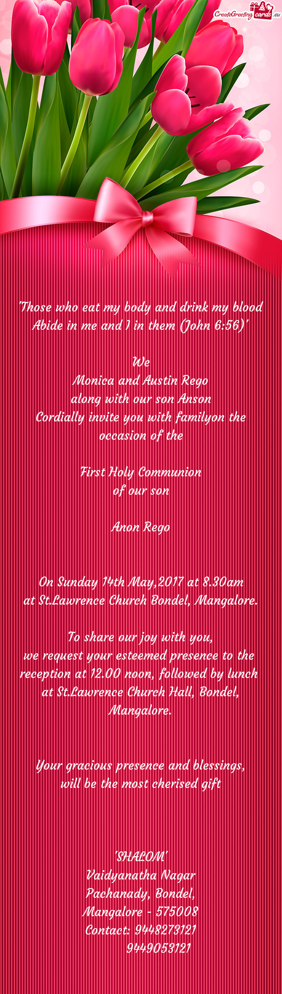 On Sunday 14th May,2017 at 8.30am