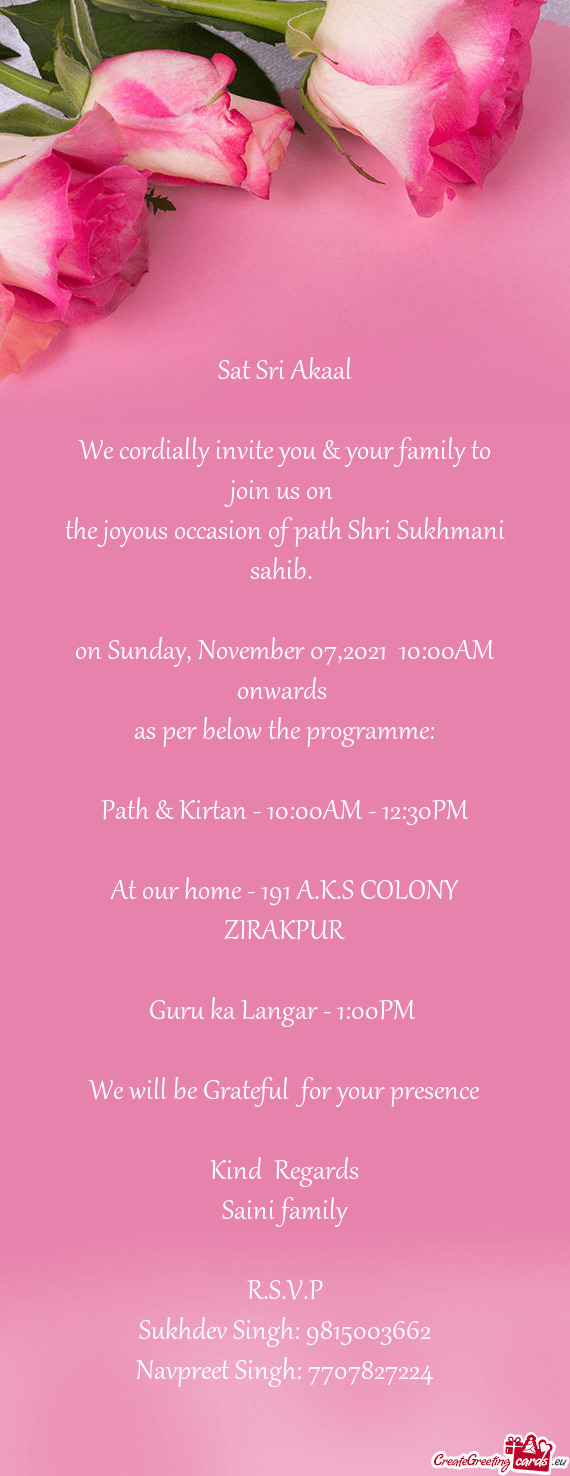 On Sunday, November 07,2021 10:00AM onwards