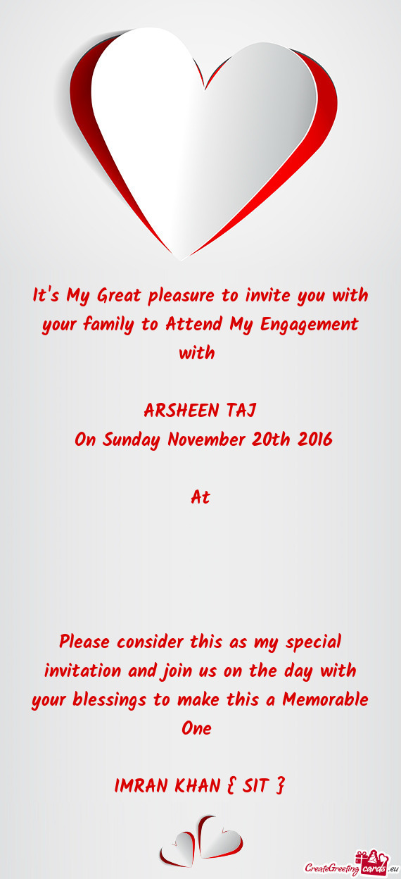 On Sunday November 20th 2016
 
 At 
 
 
 
 
 Please consider this as my special invitation and joi