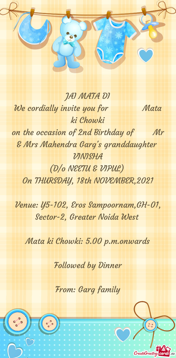 On the occasion of 2nd Birthday of  Mr & Mrs Mahendra Garg