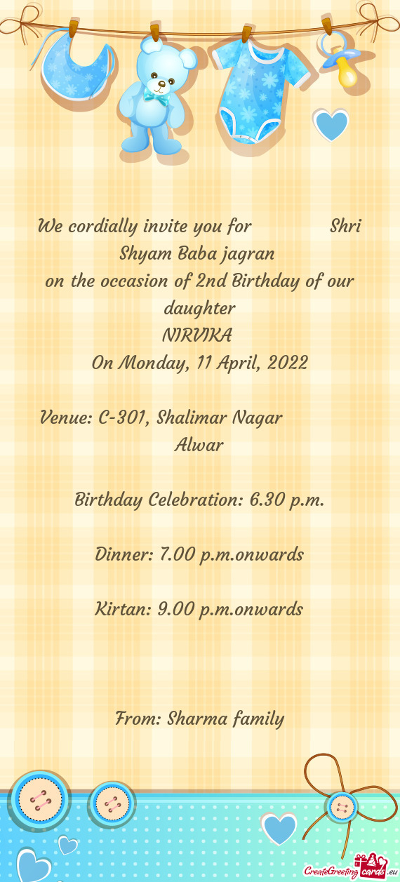 On the occasion of 2nd Birthday of our daughter