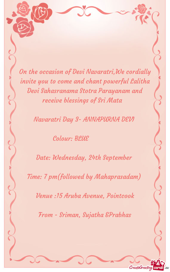 On the occasion of Devi Navaratri,We cordially invite you to come and chant powerful Lalitha Devi Sa