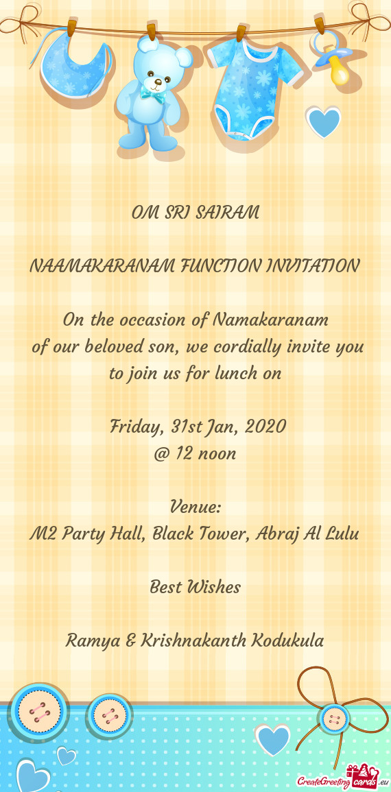 On the occasion of Namakaranam