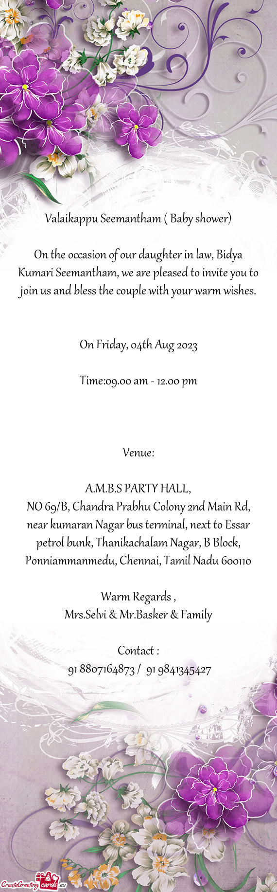 On the occasion of our daughter in law, Bidya Kumari Seemantham, we are pleased to invite you to joi