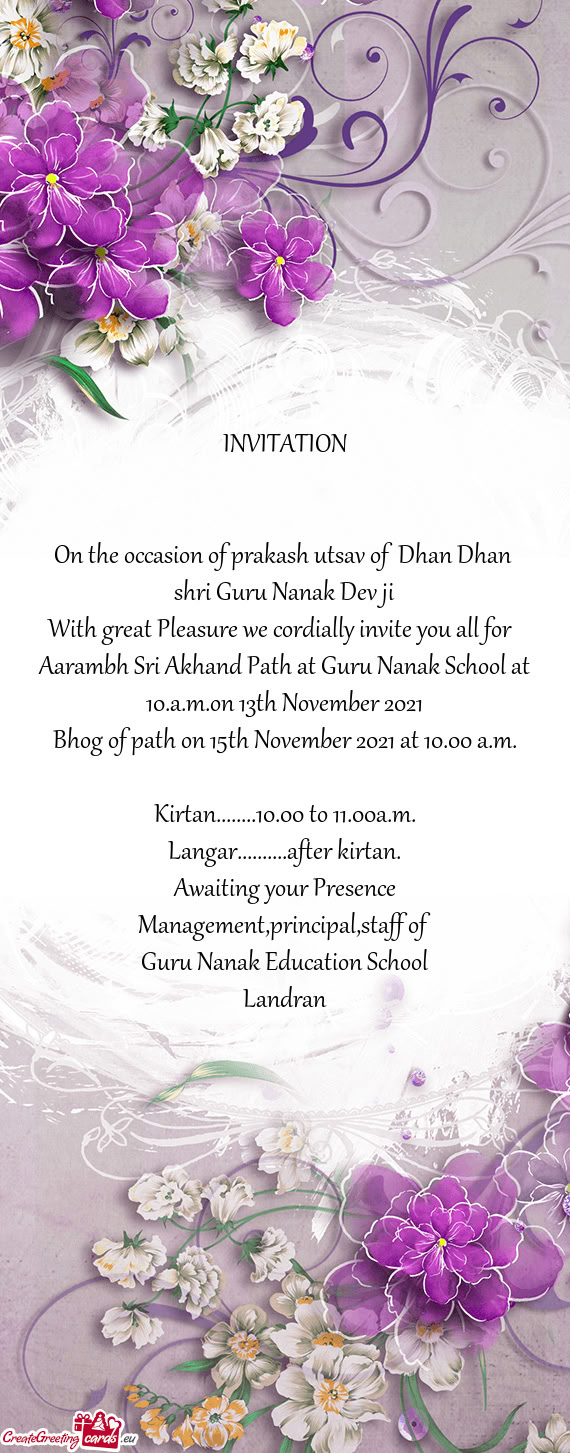 On the occasion of prakash utsav of Dhan Dhan shri Guru Nanak Dev ji