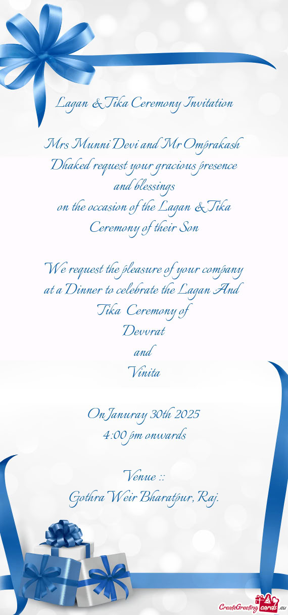 On the occasion of the Lagan & Tika Ceremony of their Son