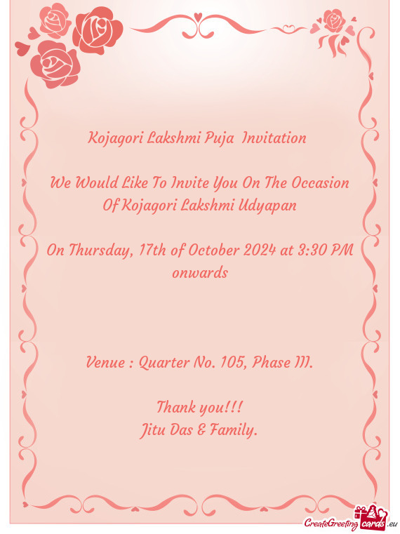 On Thursday, 17th of October 2024 at 3:30 PM onwards