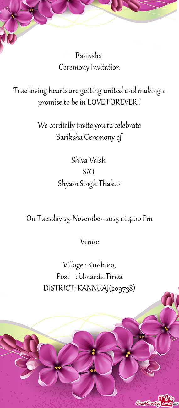 On Tuesday 25-November-2025 at 4:00 Pm