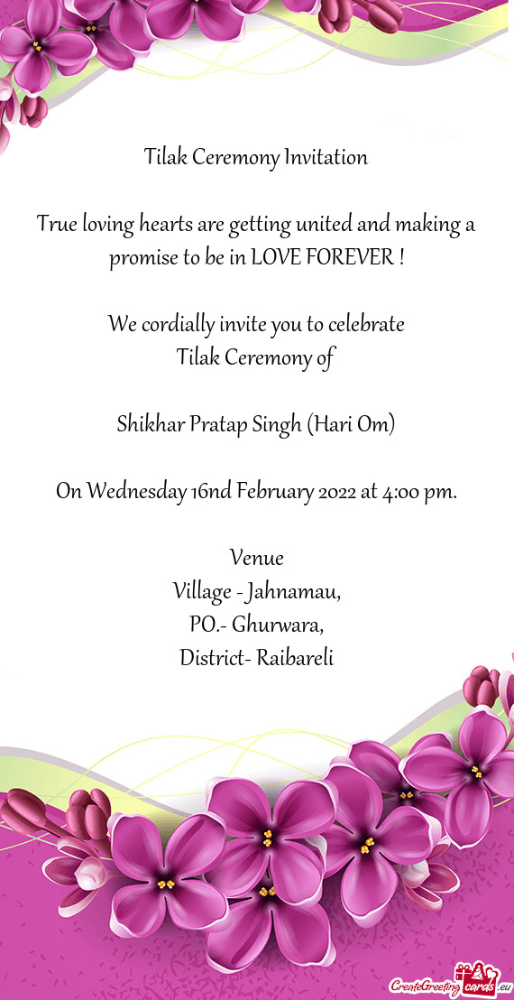 On Wednesday 16nd February 2022 at 4:00 pm