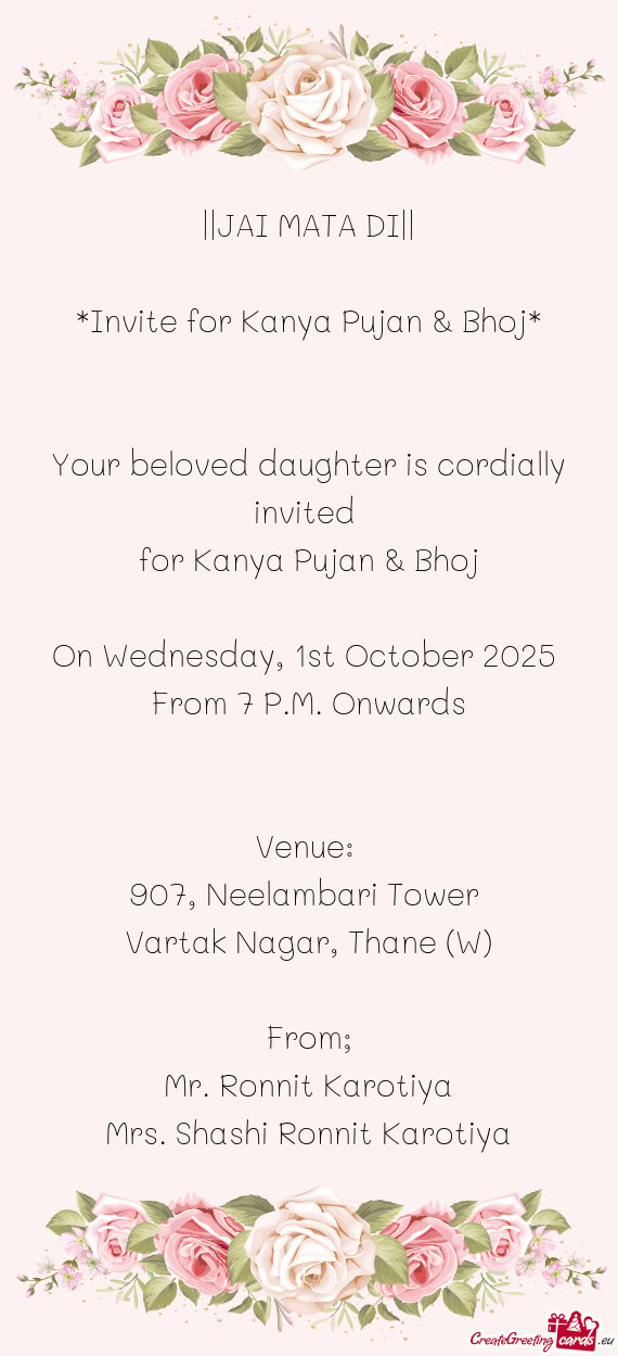 On Wednesday, 1st October 2025 From 7 P.M. Onwards