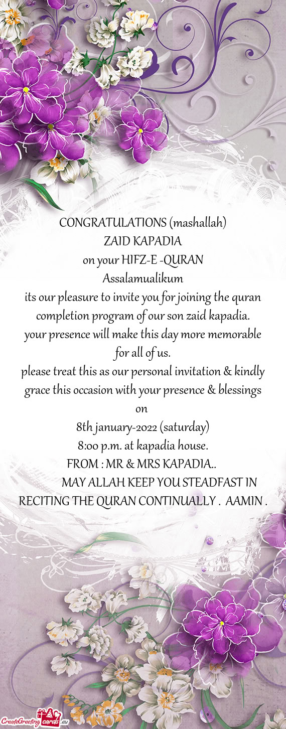 On your HIFZ-E -QURAN