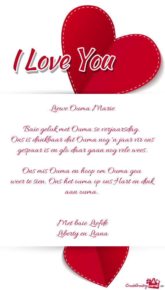 Ons het ouma op ons Hart en dink aan ouma