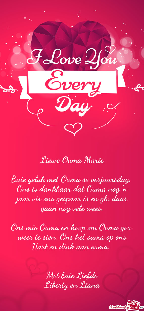 Ons mis Ouma en hoop om Ouma gou weer te sien