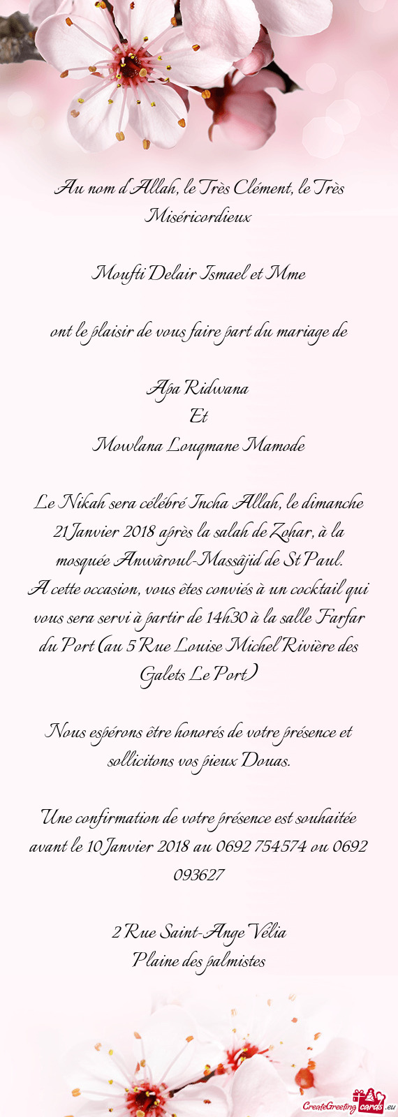 Ont le plaisir de vous faire part du mariage de