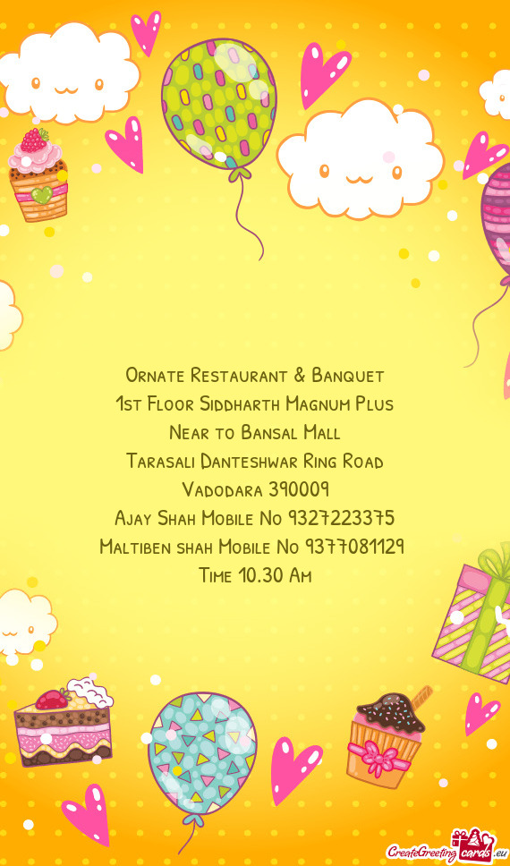 Ornate Restaurant & Banquet  1st Floor Siddharth Magnum