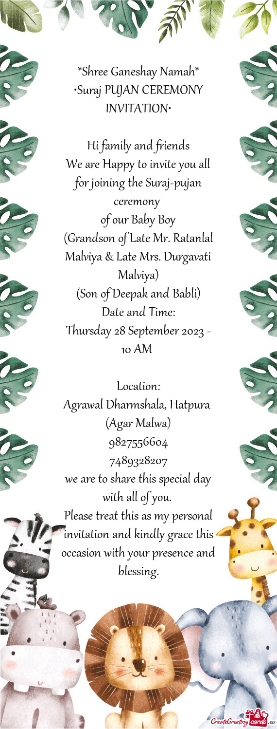 •Suraj PUJAN CEREMONY INVITATION•