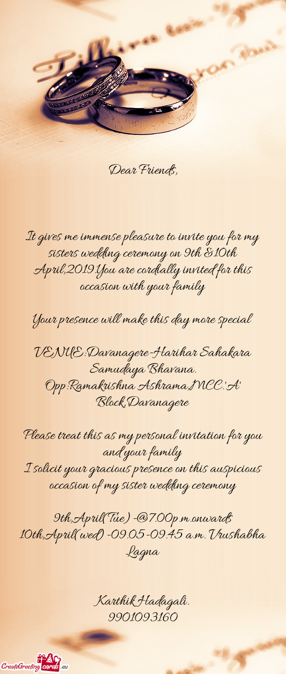 Ou are cordially invited for this occasion with your family