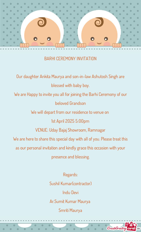 Our daughter Ankita Maurya and son-in-law Ashutosh Singh are blessed with baby boy