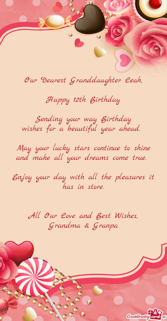 Our Dearest Granddaughter Leah