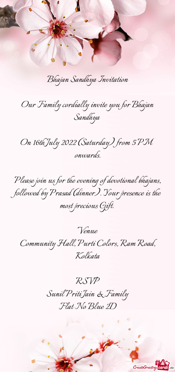 Our Family cordially invite you for Bhajan Sandhya