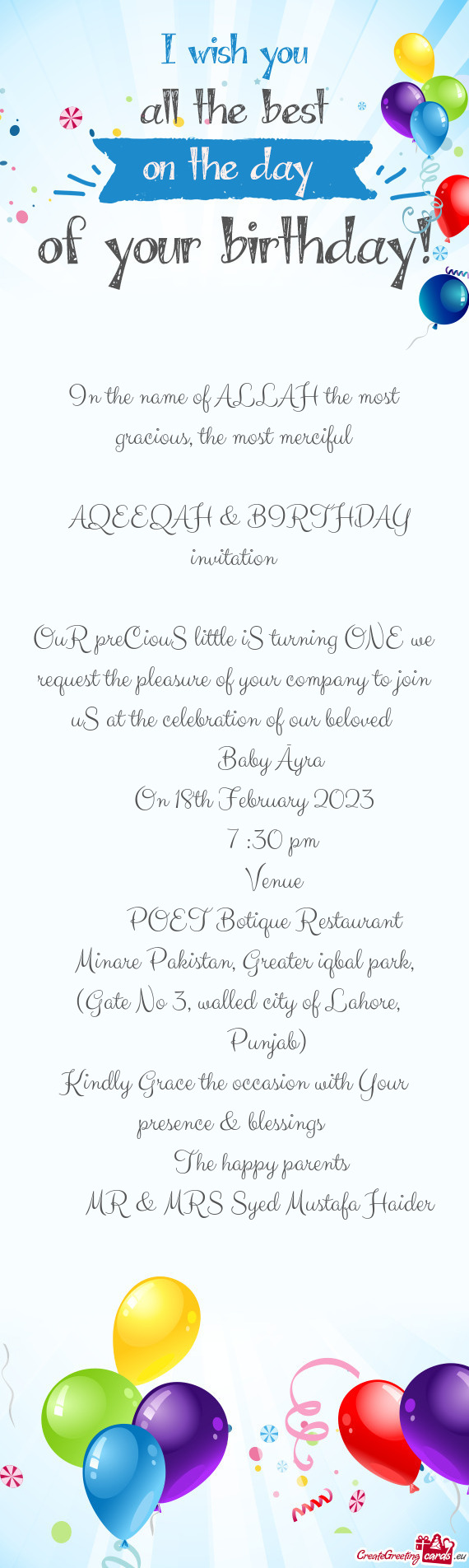 OuR preCiouS little iS turning ONE we request the pleasure of your company to join uS at the celebra