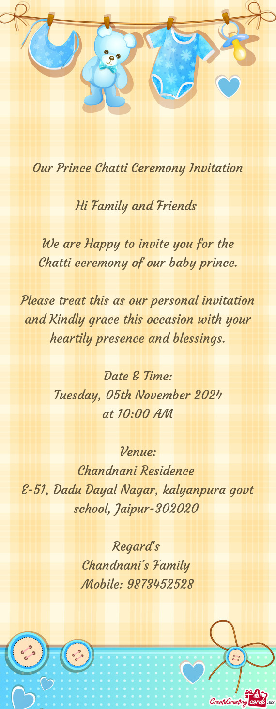 Our Prince Chatti Ceremony Invitation