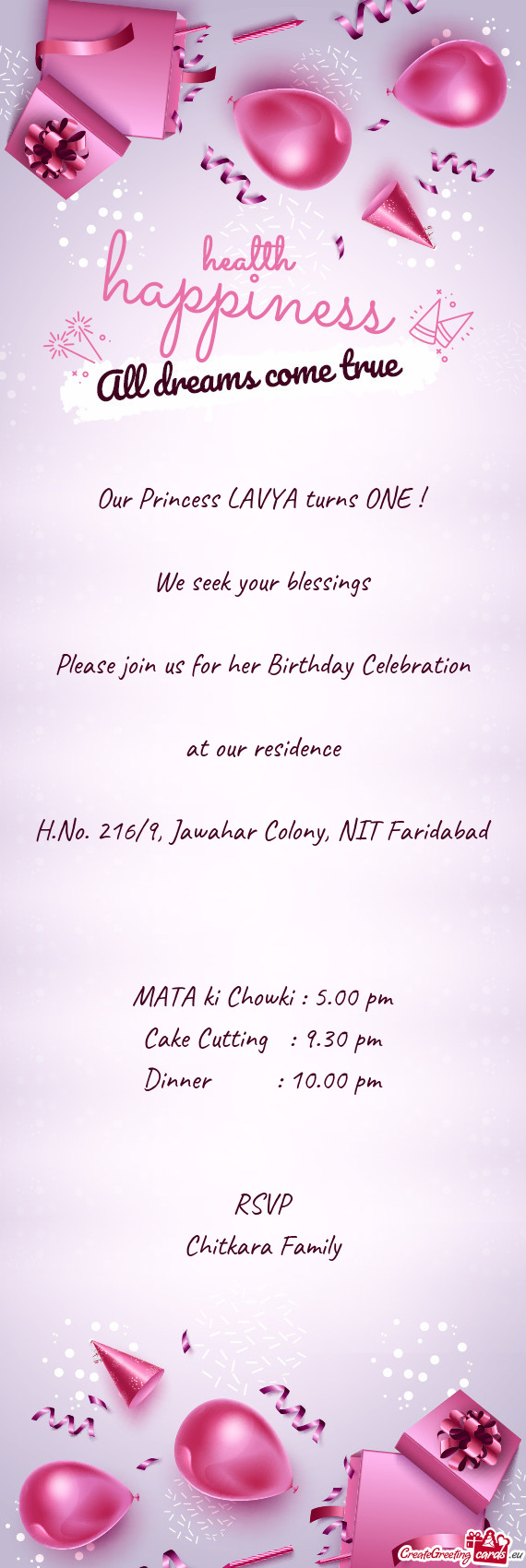 Our Princess LAVYA turns ONE ! We seek your blessings Please join us for her Birthday Celebrat