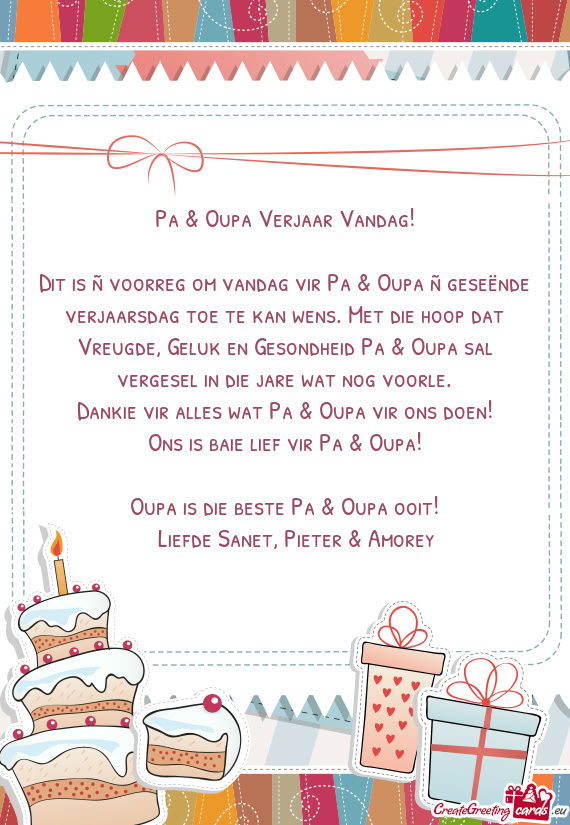 Pa & Oupa Verjaar Vandag