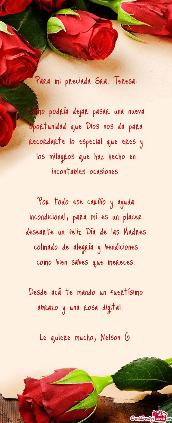 Para mi preciada Sra. Teresa
