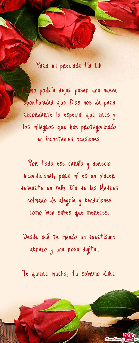Para mi preciada tía Lili