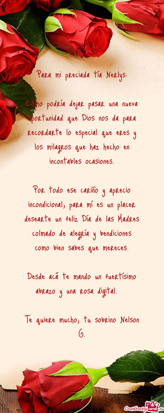 Para mi preciada tía Nerlys