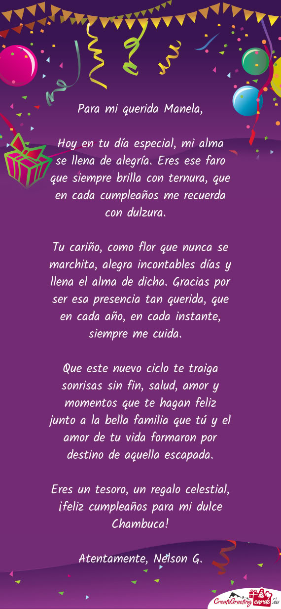 Para mi querida Manela